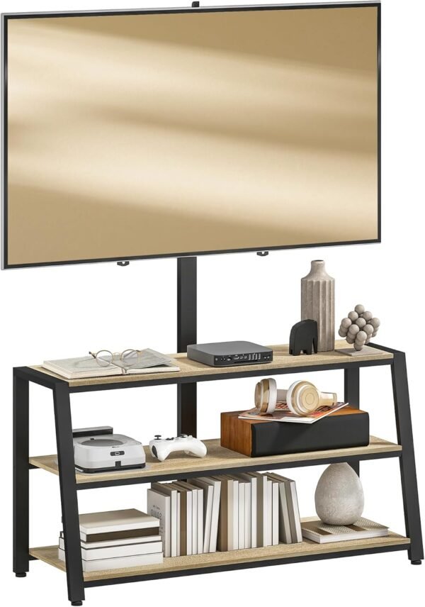 HOMCOM Meuble TV avec Support orientable 35°, Meuble télé pour téléviseurs de 32-70 Pouces, étagères Ouvertes, Banc TV Industriel pour Salon Chambre à Coucher, 108x41x135cm, Effet Bois Naturel