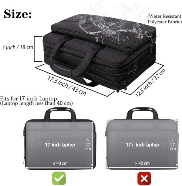 Mancro Sacoche Ordinateur Portable 17 Pouces, Grande Mallette d'Affaires pour Hommes et Femmes, Sac à Bandoulière Extensible étanche Multifonctionnelle pour Ordinateur Portable, Tablette, Noir – Image 4