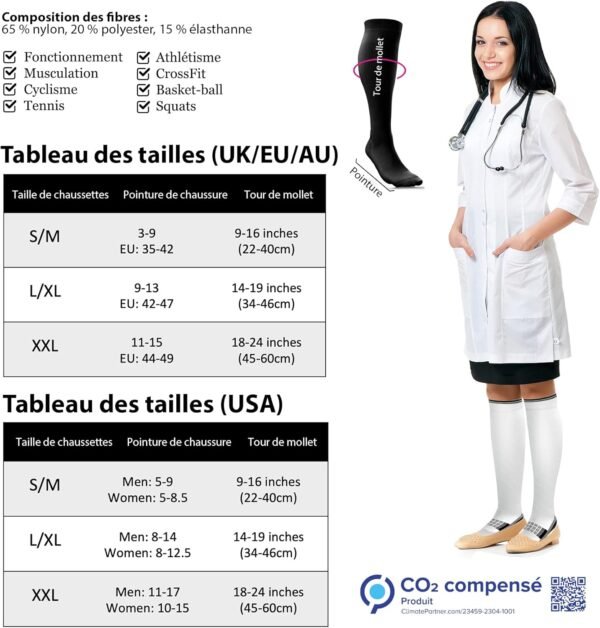 aZengear Chaussette de Compression Femme et Homme (20-30mmHg Classe 2) Bas de Contention Mollet Medical Sport Running de Vol Circulation, Jambes Enflées les Varices, Voyage en Avion – Image 3