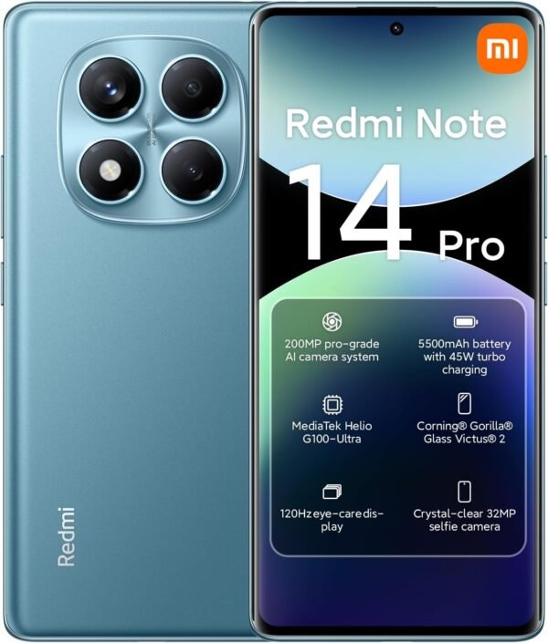 Xiaomi Redmi Note 14 Pro, Double SIM, 8 Go RAM, 256 Go, Bleu Océan