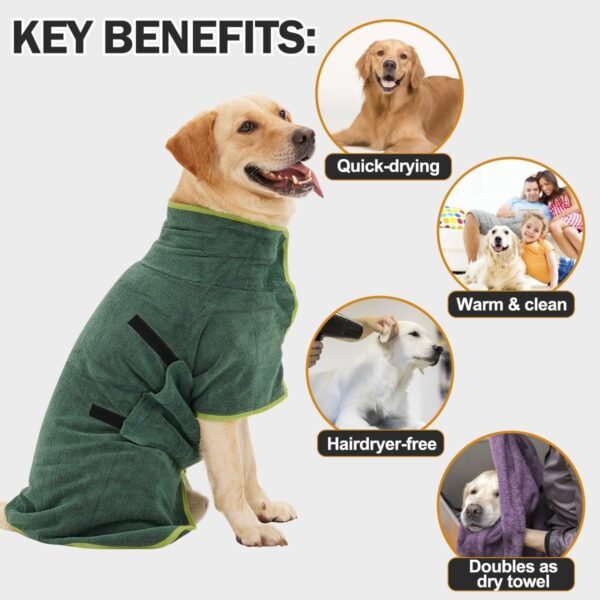 HezzLuv Peignoir pour Chien, Peignoir en Microfibre pour Chien Moyen et Grand, Super Absorbante Serviette pour Chien, Manteau de Séchage pour Animaux, Peignoir deBain à Séchage Rapide (Vert L) – Image 5