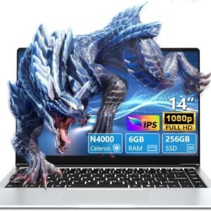 Ekonavi Ordinateur Portable 14,1 Pouces, Notebook Celeron N4000 SSD 256 Go RAM LPDDR4 6 Go, PC Portable écran FHD 180 °, Laptop avec Mini-HDMI, 2 * USB3.0 Ordinateur PC Mince et léger argenté