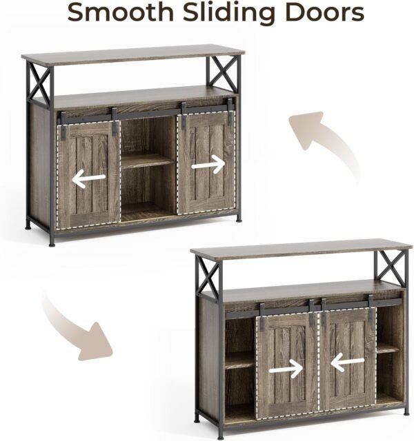 Blishom Buffet de Cuisine avec 2 Portes Coulissantes - Armoire de Rangement avec Étagères Réglables, 100 x 33 x 80 cm, pour Salon, Cuisine et Couloir, Gris – Image 3