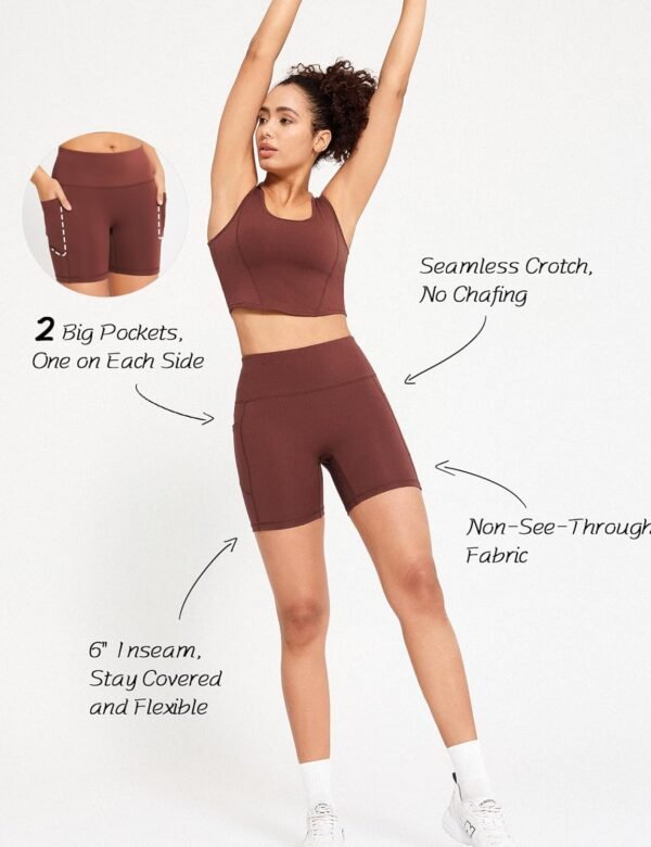 Yogaration Short de Sport Femme Taille Haute, Short Running avec Poches, Legging Court Push up sans Couture, Shorts de Sport Anti Frottement Opaque Pilates Fitness Gym – Image 2
