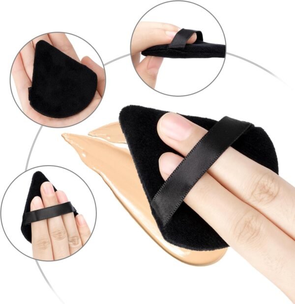 Lot de 6 Éponge de Maquillage avec 3 Houpette Triangle Noir, Eponges pour Fond de Teint Liquide et Poudre Libre, Réutilisables Accessoires Beauty et Outils set – Image 5