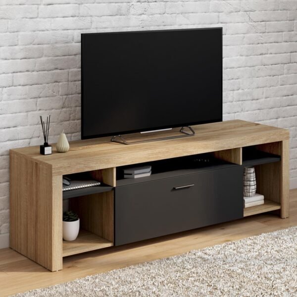 IDMarket - Meuble TV 140 cm Malo Bois et Placard Noir – Image 2