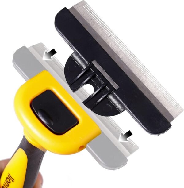 lionto Brosse sous-poil large inoxydable pour chiens et chats, lame amovible, dents arrondies pour un soin du pelage doux, poignée antidérapante ergonomique, pour poils longs et courts – Image 4