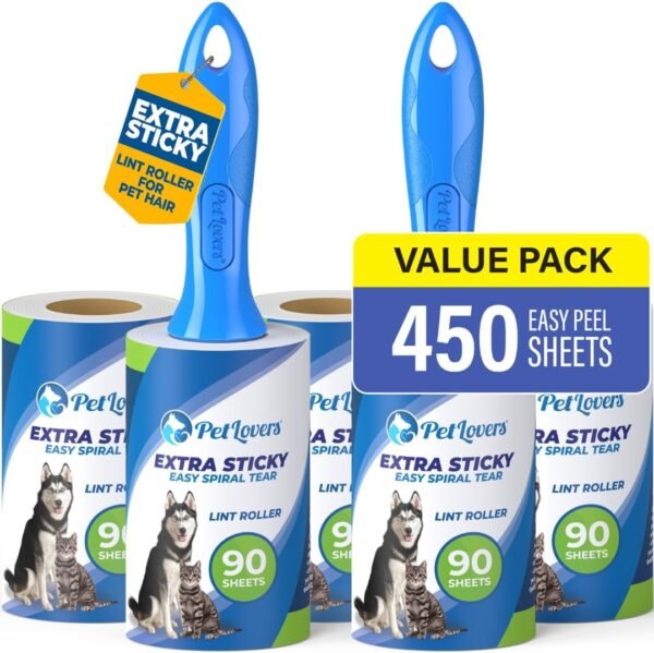 PetLovers Rouleau adhesif Vetement Anti-Peluches pour Poils d'animaux 450 Feuilles très adhésives