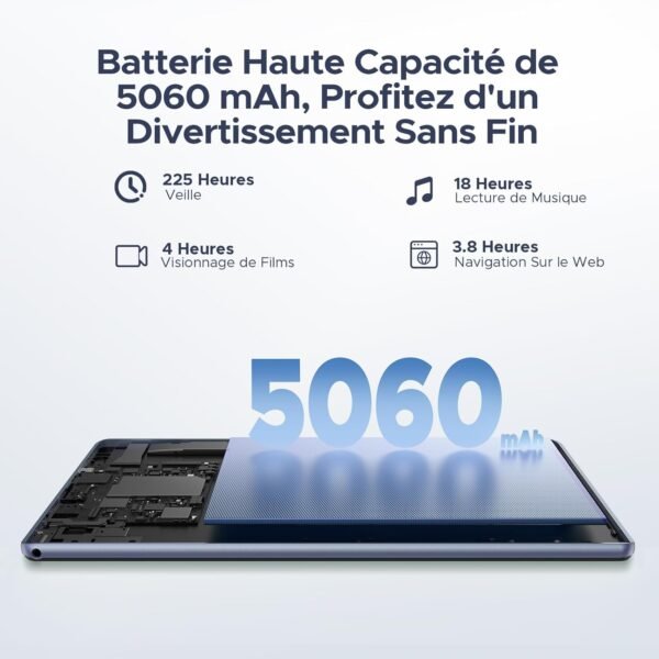 DOOGEE U10 (2025) Tablette Android 15, Tablette 10 Pouces 16Go RAM+128Go ROM(2To TF), GMS Tablette Tactile, WiFi 6, Widevine L1, 5060mAh, BT 5.0, 2 en 1 Tablette avec Clavier Souris- Gris – Image 9