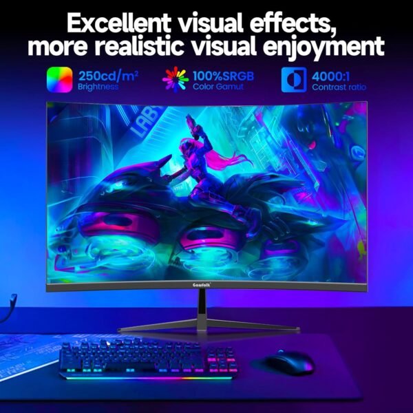 Gawfolk 32 Pouces Gaming Monitor Curved 180Hz, 144Hz PC écran Full HD 1080P, sans Cadre 1800R écran d'ordinateur incurvé avec FreeSync et la Technologie Eye Care, supporte VESA – Image 4