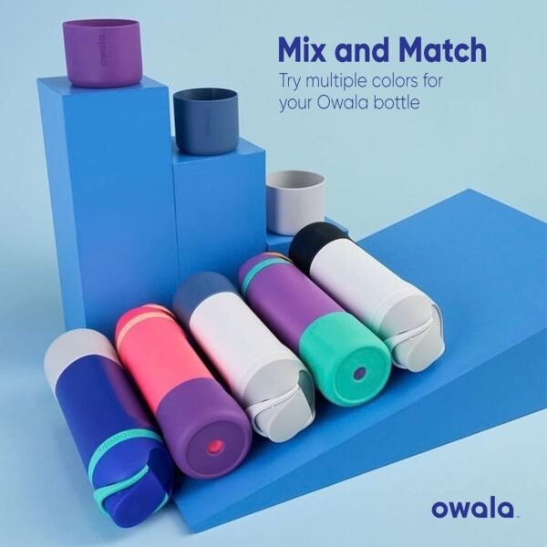 Owala Botte de bouteille d'eau en silicone, housse de protection antidérapante pour bouteilles d'eau FreeSip, Twist et Flip en acier inoxydable, bleu – Image 5