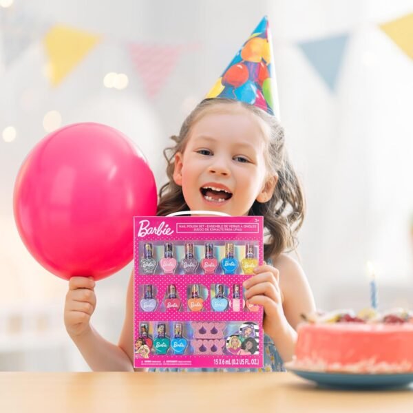 Barbie Movie 18 pièces Ensemble de maquillage à base d'eau pour enfants, comprend 15 vernis à ongles avec 2 espaceurs à orteils et 1 fichier à ongles pour les filles de 3 ans et plus, par Townley Girl – Image 3