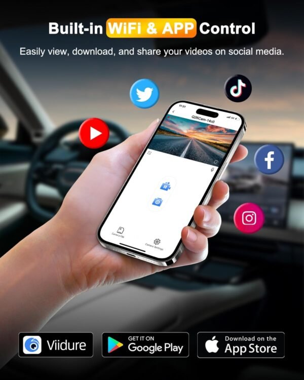 Zhiroad 4K Dashcam Voiture Avant Arrière,WiFi Camera Embarquée Voiture avec 3" IPS Écran,Carte SD 64G,Camera Voiture Grand Angle de 170°,G-Capteur,24H Mode Parking,Enregistrement en Boucle – Image 3