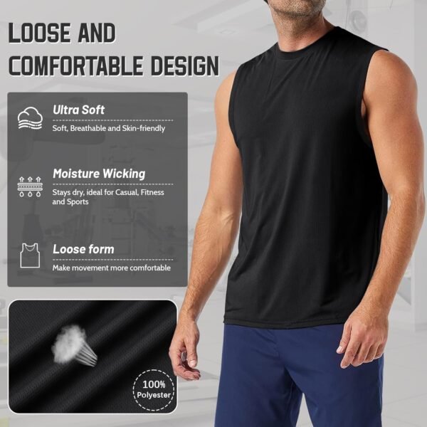 MEETYOO débardeurs Homme Lot de 5,sous-vêtement Technique sans Manches,T-Shirt Respirant Gainant pour Running,Fitness et Salle de Sport – Image 2