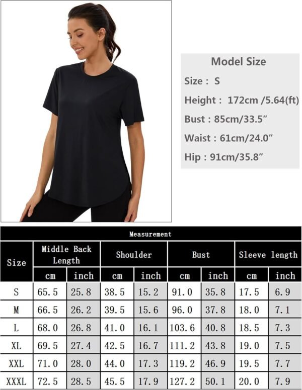 Wayleb Tee Shirt Sport Femme à Manches Courtes T-Shirts Femme à Séchage Rapide Haut Top pour Fitness Yoga Pilates et Jogging – Image 7