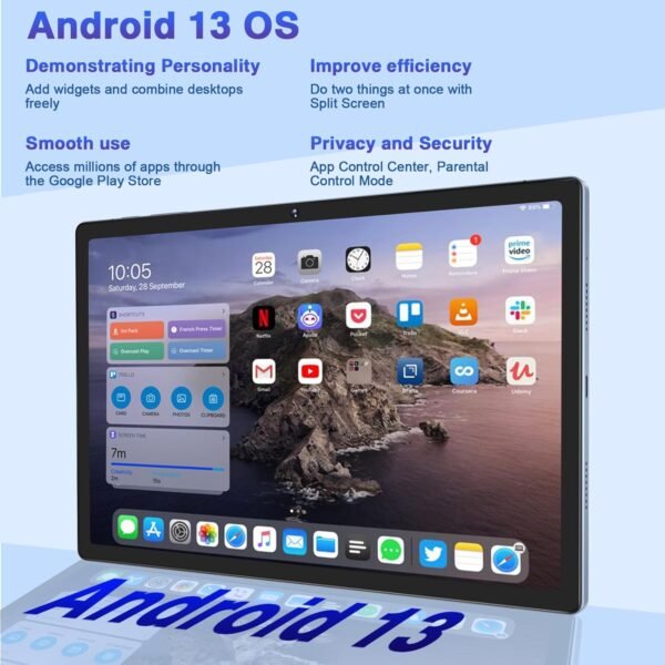 YESTEL Android Tablette Tactile avec 16Go + 256Go (1To TF), Tablette 11 Pouces avec 2000 x 1200 IPS + 4 Intervenants, GPS, 5G Wi-FI, 8600mAh, Chargement Rapide 18W, 3 Caméras, avec Étui, Bleu – Image 5