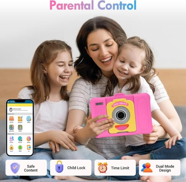 TABTIVI Tablette Enfants 7 Pouces Android, RAM 8 (3+5) Go, ROM 64 Go (TF 128 Go), GMS Certified, Apps Pré-Installé, Éducative, Contrôle Parental, WiFi, Kid-Proof Étui avec Support réglable (Rose) – Image 4