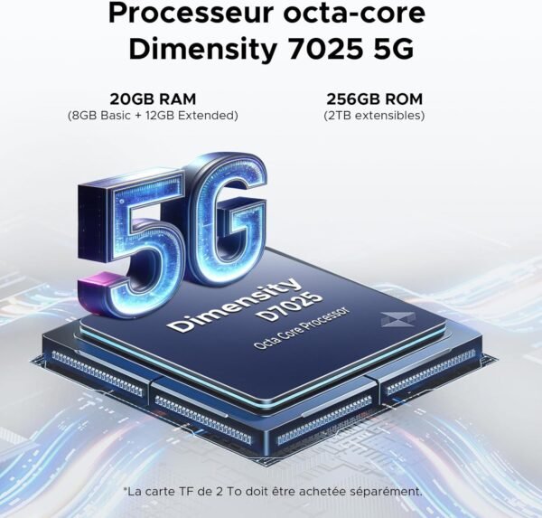 DOOGEE Blade GT Play Telephone Portable Incassable 5G, Smartphone Incassable avec Effet de Lumière LED, 6,72” FHD+ 120Hz, Dimensity D7050, 20GB+256GB/TF 2TB, 50MP AI Caméra, 5800mAh/NFC/AI Fonction – Image 4