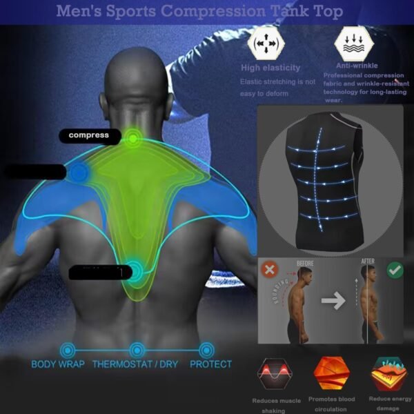 Débardeur de Compression Sport Homme Gainant Maillot de Corps Amincissant Ventre Plat Minceur Sous-vêtements