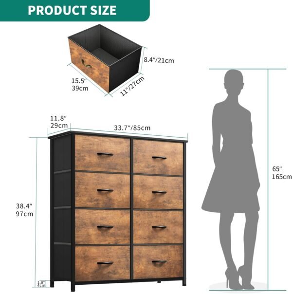YITAHOME Commode pour Chambre à Coucher, Commode à 8 Tiroirs en Tissu Meuble de Rangement avec Dessus en Bois et Grand Espace de Rangement Chambre à Coucher, Salon, Chambre d'enfant, Rouille Brun – Image 3