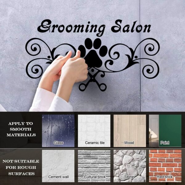Autocollants muraux pour salon de toilettage, affiche en vinyle avec imprimé chien, décoration pour animalerie, ciseaux de toilettage pour animaux de compagnie, animalerie-S-23x42cm-Black – Image 5