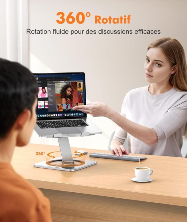 EOIWUY Support Ordinateur Portable Rotation 360°, Support PC Portable Bureau Réglable à Refroidissement Rapide, pour Travail d'Équipe Laptop Stand Ergonomique Racks Compatible avec Tous Laptops 10-16" – Image 2