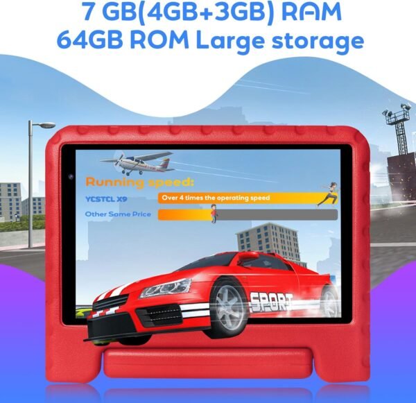 YESTEL Tablette Enfants avec WiFi 6, Android 13, 7Go RAM + 64Go ROM (1TB TF), Tablette Educative 8 Pouces HD Écran IPS 1280 * 800, Contrôle Parental, Étui Antichoc EVA, Rouge – Image 3