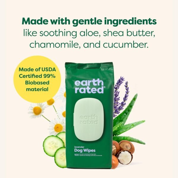 Earth Rated Lingettes hypoallergéniques pour Chiens, nettoyantes et Anti-odeurs, pour Pattes, Corps et arrière-Train, parfaites pour Chiots et Chiens Adultes, Parfum Lavande, 100 lingettes – Image 5