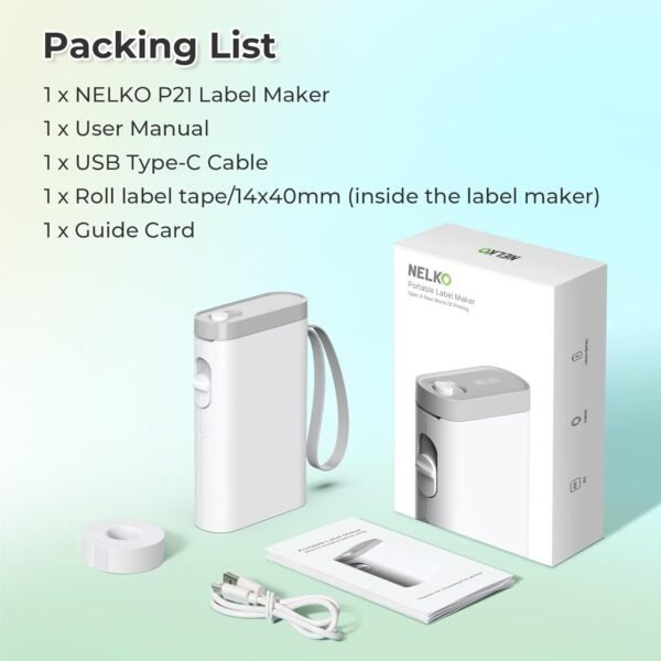 Nelko Imprimante d'étiquettes, Bluetooth P21, Étiqueteuse autocollante portable, Sans fil, Mini imprimante d'étiquettes avec iOS Android, Pour la maison, le bureau, blanc – Image 7