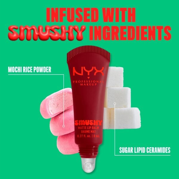 NYX Professional Makeup - Baume à Lèvres Teinté Mat Effet Floutant - Formule Enrichie en Poudre de Riz Mochi et Céramides Nourrissants - Teintes Parfumées - Smushy Lip Balm - Teinte : Swipe 2 Smooth – Image 6