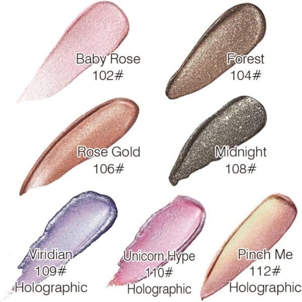 Allbesta Fard à paupières longue durée Liquide Maquillage Métaux chatoyants Stylo brillant Ombre à paupières imperméable (#101) – Image 7