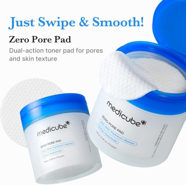 medicube Zero Pore Pads 2.0 Lot de 70 tampons de toner double texture pour le visage pour exfoliation et soin des pores avec 4,5 % d'acide lactique AHA et 0,45 % d'acide salicylique BHA, idéal pour – Image 3
