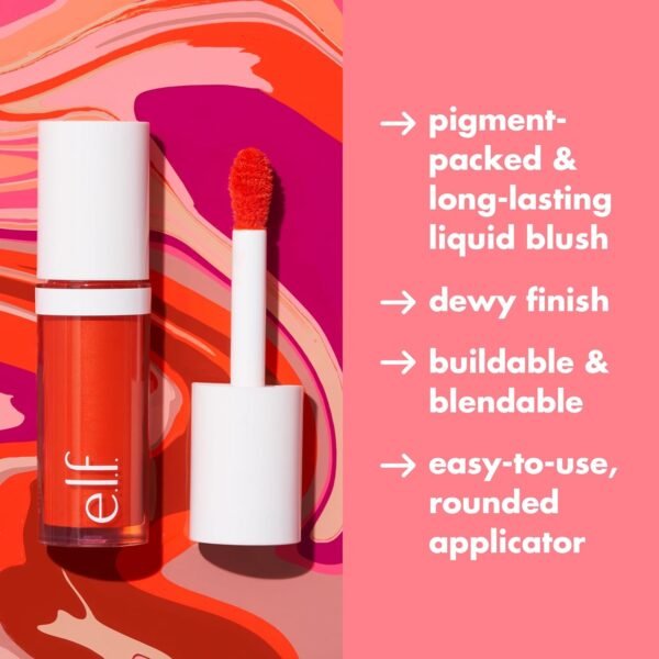 e.l.f. Camo Liquid Blush, fard à joues liquide longue durée, pour une couleur hautement pigmentée, assure une finition douce, baptisée, végétalien et sans cruauté envers les animaux, corail Crush – Image 4