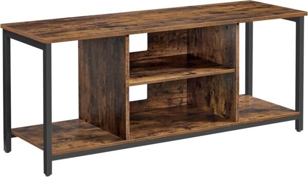 VASAGLE LTV060B01 Meuble TV pour TV Jusqu’à 152 cm (60"), avec étagères Ouvertes, Console TV pour Salon, Salle de Divertissement Marron Rustique/Noir