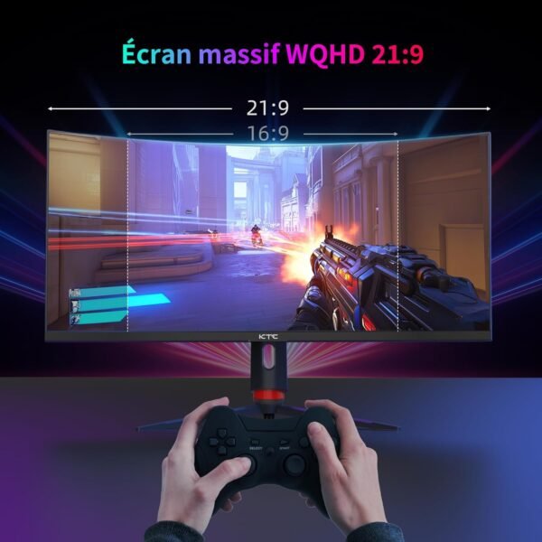 KTC Ecran 34 Pouces Incurvé, UWQHD (3440 x 1440) 180Hz Ecran PC Gamer, Adaptive Sync, 21:9 VA Panel 1500R, 1ms, HDR10, Rapport de Contraste 4000:1, 2 x DP 1.4 (180Hz), 2X HDMI 2.0 (100Hz), H34S18S – Image 2
