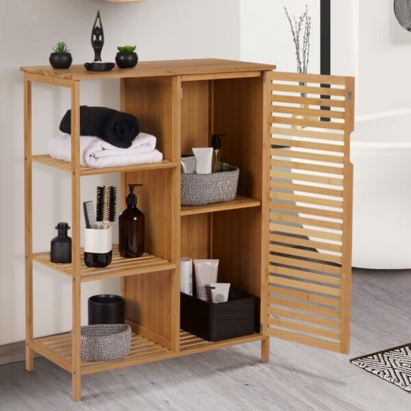 IDMarket - Meuble de rangement bambou BEA salle de bain 3 étagères avec placard – Image 4