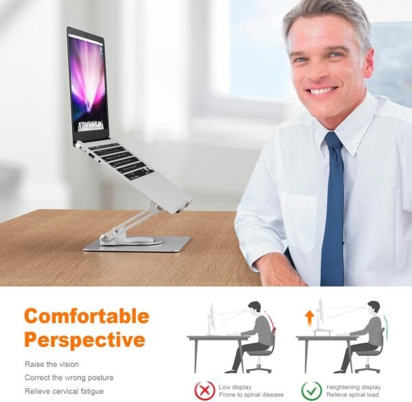 GRIFEMA Support Ordinateur Portable, Support PC Portable Rotatif à 360°, Réglable en Hauteur, Pliable Laptop Stand Compatible avec MacBook Air/Pro, Dell, HP (11-17") GB1050-1 - Argenté – Image 7