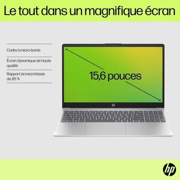 HP 15-fd0004sf Ordinateur Portable 15,6" FHD, PC Portable (Intel Core i3-N305, RAM 8 Go, SSD 512 Go, Intel UHD Graphics, Windows 11), Laptop Argent, Clavier AZERTY – Image 4
