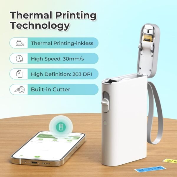 Nelko Imprimante d'étiquettes, Bluetooth P21, Étiqueteuse autocollante portable, Sans fil, Mini imprimante d'étiquettes avec iOS Android, Pour la maison, le bureau, blanc – Image 5