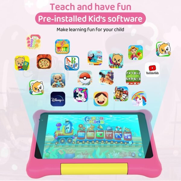 HotLight Tablette Enfants 7 Pouces Android 13 Tablette pour Enfant avec 5GB RAM+32GB ROM(TF 128GB), Contrôle Parental, GMS, WiFi, Bluetooth, Kids Tablette Tactile Éducative avec Kid-Proof Étui(Rose) – Image 2