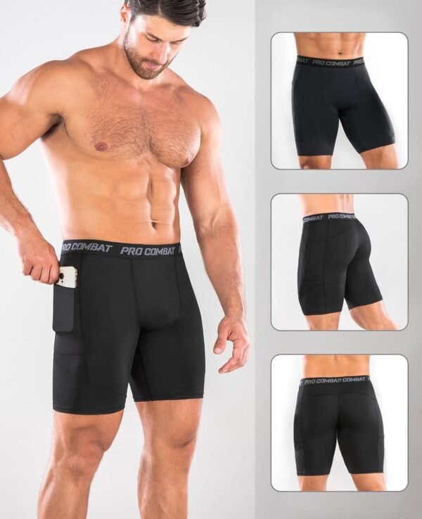 Niksa 1/3 Pièces Short Running Homme Short de Compression à Séchage Rapide et Respirant Short de Sport Ajusté avec Poches pour Téléphone Portable – Image 2
