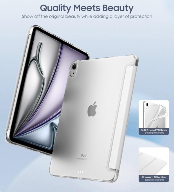 MoKo Coque pour iPad Air 11 Pouces 7e/6e Génération M3/M2 2025/2024, iPad Air 5e/4e Gén 10,9" 2022/2020, Coque Arrière Translucide Givrée TPU, Auto Réveil/Sommeil, Blanc – Image 3