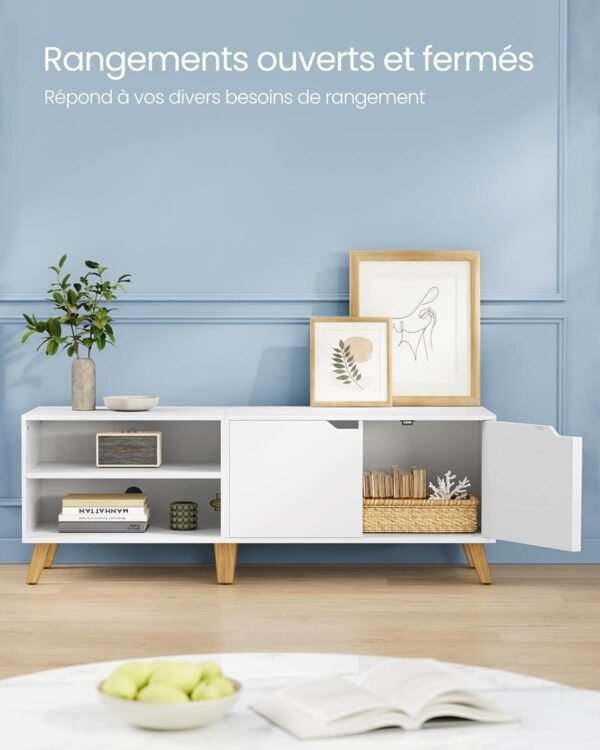 VASAGLE Meuble TV 2 Portes, Support Télé avec Étagères Réglables, Longueur 140 cm, pour Télévisions 60 Pouces, Salon, Salle à Manger, Chambre, Blanc Neige LTV027T46 – Image 4