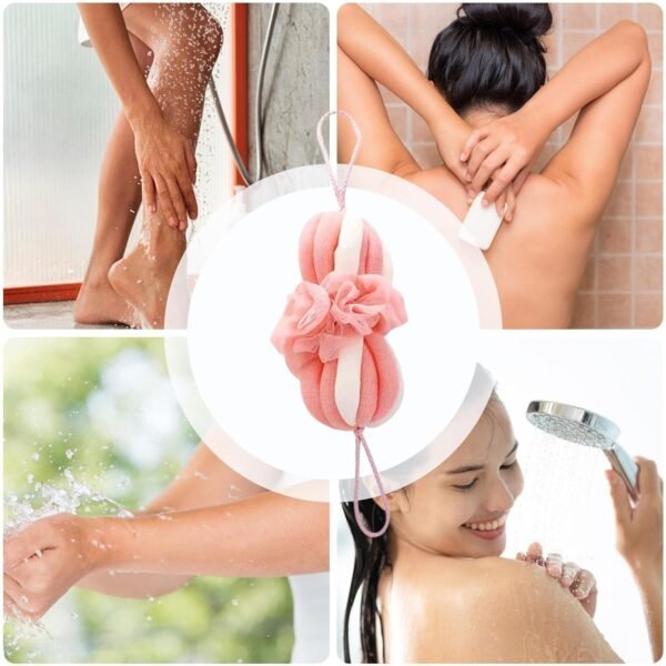 Luffa Douche pour femme, exfoliant et éponge naturelle pour hygiène personnelle – Pouf doux en maille en forme de filet pour hommes, femmes et – Image 4