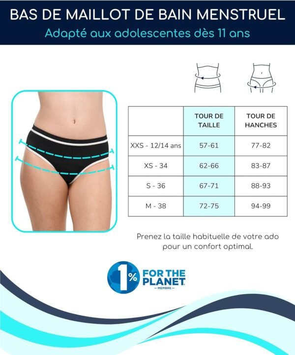 SORIO® Bas de Maillot de Bain Menstruel pour Adolescente - Anti Fuite, Anti Odeur, Tissu imperméable et Respirant. Flux léger à modéré - Ava – Image 6