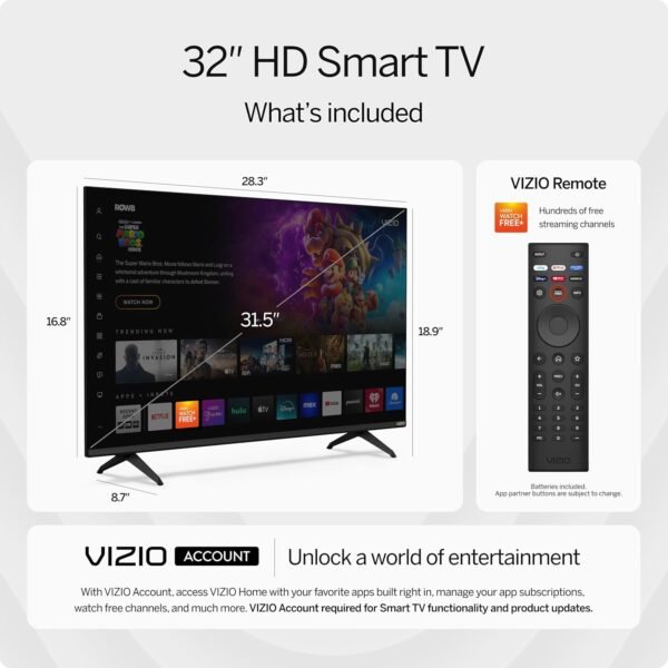 VIZIO Téléviseur intelligent HD 720p LED 32" avec compatibilité Alexa, Google Cast intégré, compatible casque Bluetooth (VHD32M-08, nouveau) – Image 4