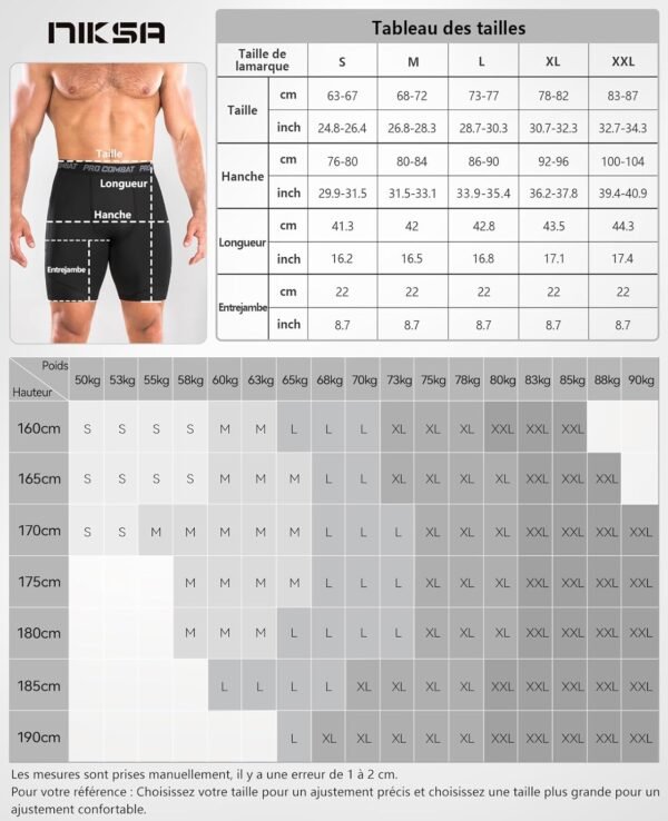 Niksa 1/3 Pièces Short Running Homme Short de Compression à Séchage Rapide et Respirant Short de Sport Ajusté avec Poches pour Téléphone Portable – Image 6