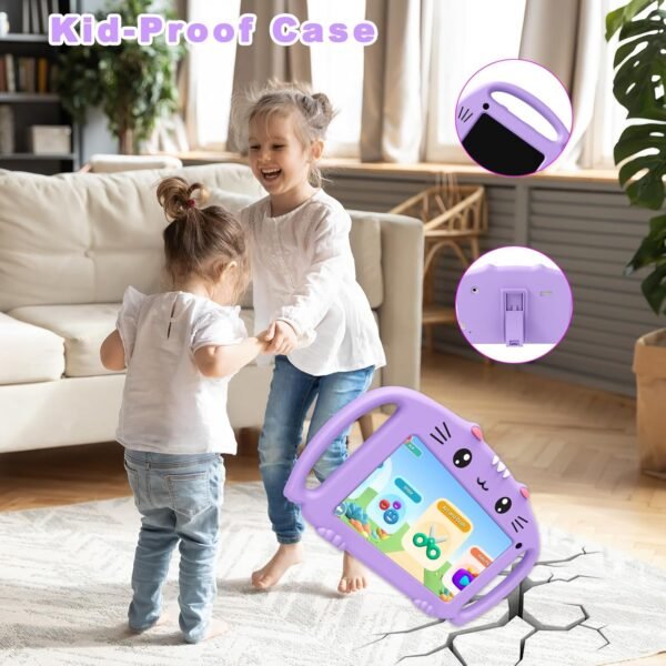 Ascrecem Tablette Educative Enfant 7 Pouces Android Tablette Enfants avec WiFi 6 Bluetooth Quad Core 2 Go RAM 32 Go ROM Tablet Bebe avec Contrôle Parental Jeux Éducatifs Étui Antichoc Youtube (Violet) – Image 4