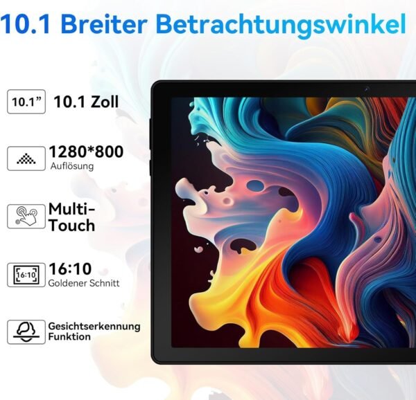 Android 14 Tablette 10 Pouces 10Go RAM + 64Go ROM (1To Extensible) Octa-Core GMS 1280*800 IPS HD Touchscreen Tablette Tactile BT 5.4 WiFi 6 Widevine L1 5000mAh Tablettes PC Dynamic Halo (Noir) – Image 3
