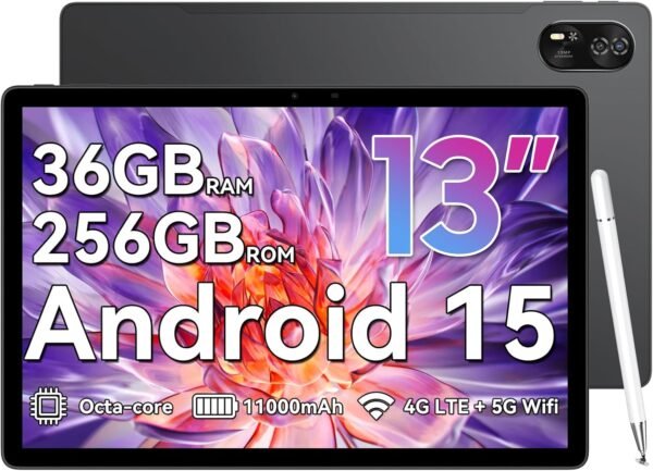 Blackview Mega8 Tablette 13 Pouces Android 15, 90Hz 2K Tablette Tactile, 2.2GHz Octa-Core T620 Tablettes Gaming, 12Go RAM + 256Go ROM/2To TF, 4G LTE SIM, 11000mAh/50MP + 13MP/Gemini AI2.0/Widevine L1